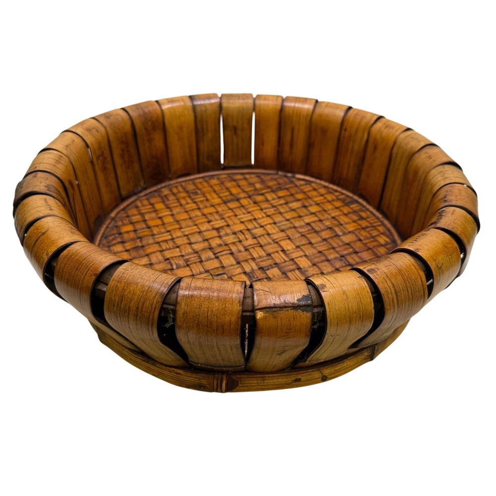 Large Rattan Bamboo Round‎ Basket Tray Centerpiece Serving Bowl Boho Decor